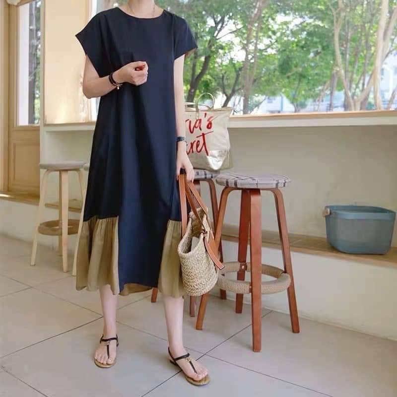 ANIKKA Premium Quality Korean Maxi Dress Color Navy Blue