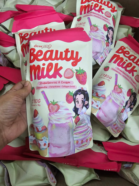 Dear Face Beauty Milk Strawberries and Cream Japanese Milk Collagen Drink