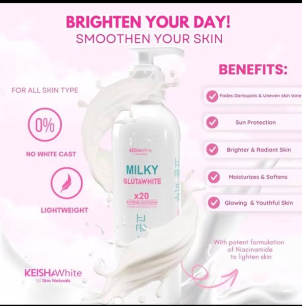 KEISHA WHITE Skin Naturals MILKY GLUTATHIONE LOTION x20 Extreme Whitening SPF50