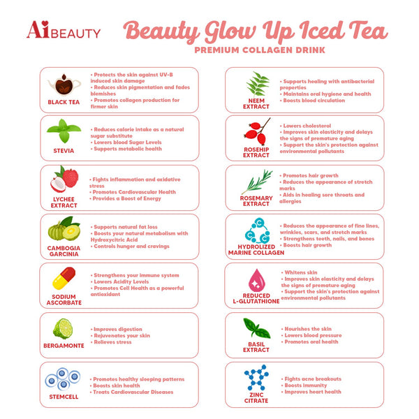 AiBeauty  Beauty Glow Up Iced Tea Premium Collagen Drink