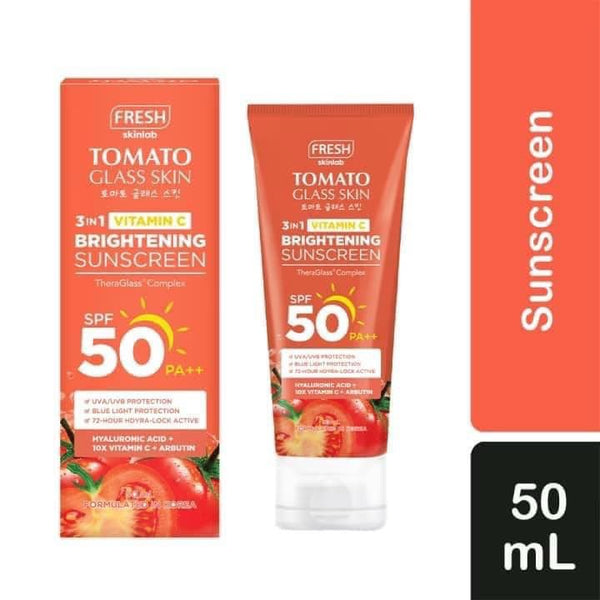 𝗙𝗿𝗲𝘀𝗵 𝗦𝗸𝗶𝗻𝗹𝗮𝗯 𝗧𝗼𝗺𝗮𝘁𝗼 𝗚𝗹𝗮𝘀𝘀 𝗦𝗸𝗶𝗻 3in1 Vitamin C Brightening Sunscreen SPF 50 PA++ 50 mL