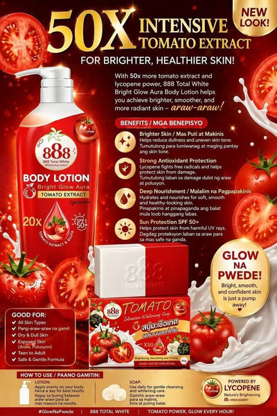 888 Total White Body Soap Bright Glow Aura Tomato Extract