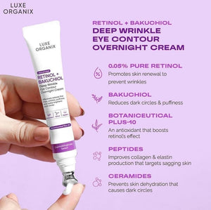 Luxe Organix Advanced Retinol + Bakuchiol Deep Wrinkle Eye Contour Overnight Cream