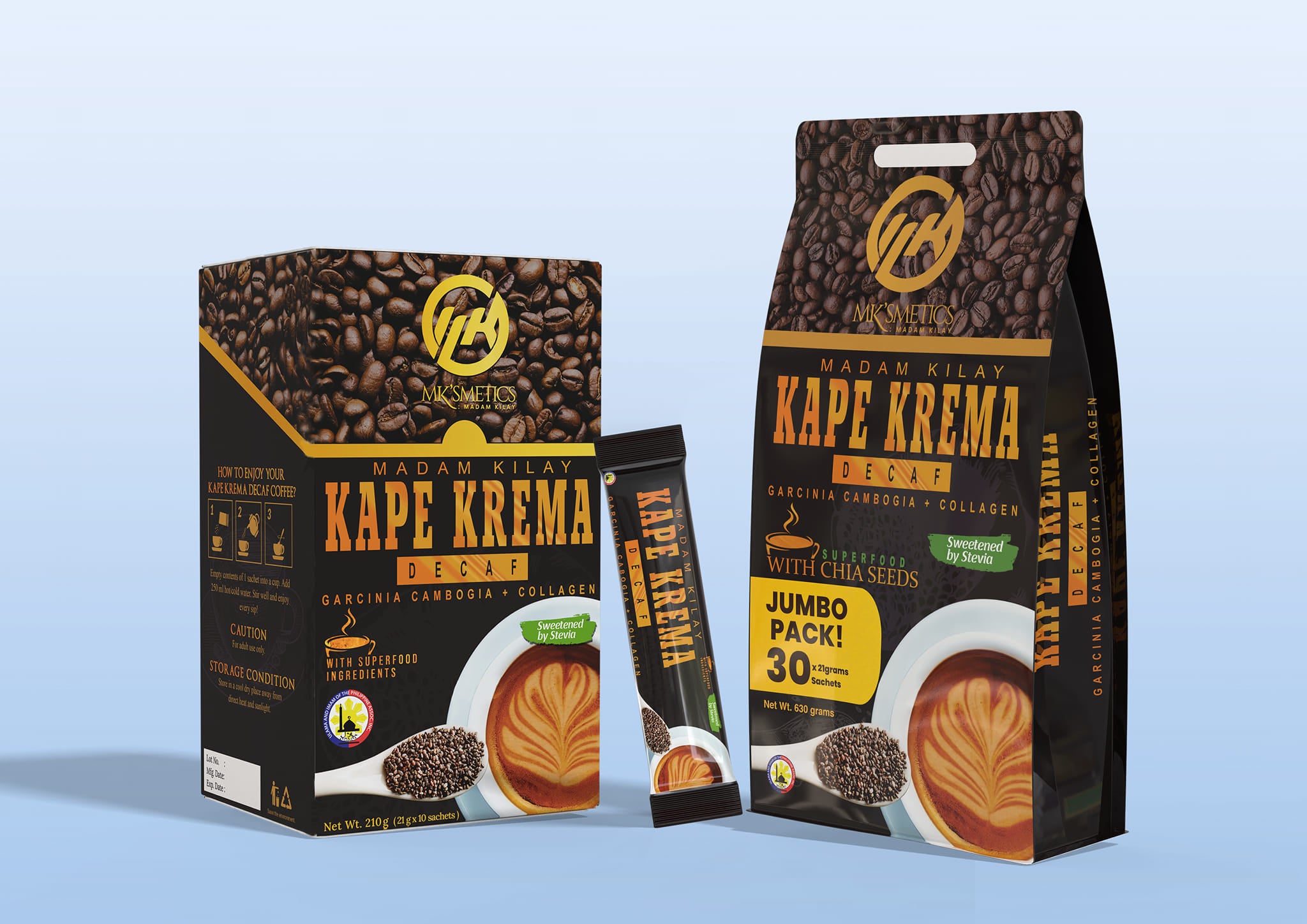 MK Slimming K Kape Krema Decaf Coffee Fat Burner + Collagen (Jumbo Pack)