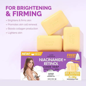 Luxe Organix NIACINAMIDE + RETINOL CLOUD SOAP 3 X 80G (ECO BUNDLE PACK)