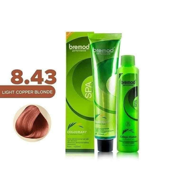 Bremod 8.43 Light Copper Blonde Hair Color Dye Cream 100ml oxidizer 9%