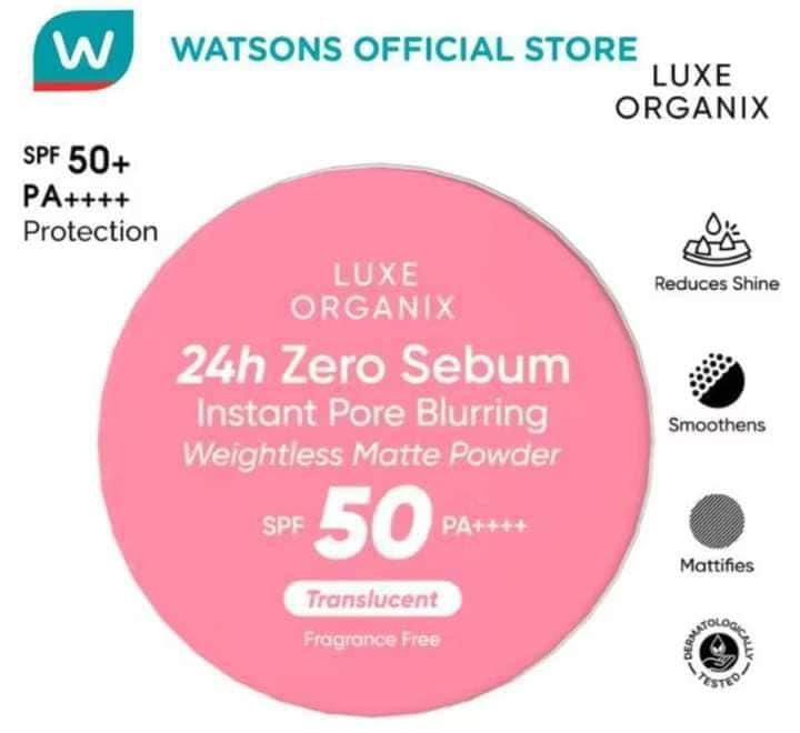 Luxe Organix 24H Zero Sebum Instant Pore Blurring Weightless Matte Powder Translucent