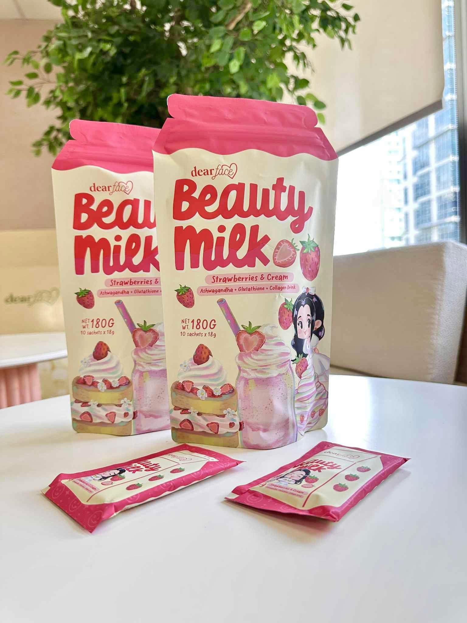 Dear Face Beauty Milk Strawberries and Cream Japanese Milk Collagen Drink