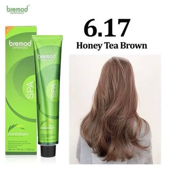 Bremod 6.17 Honey Tea Brown Hair Color Dye Cream 100ml oxidizer 9%