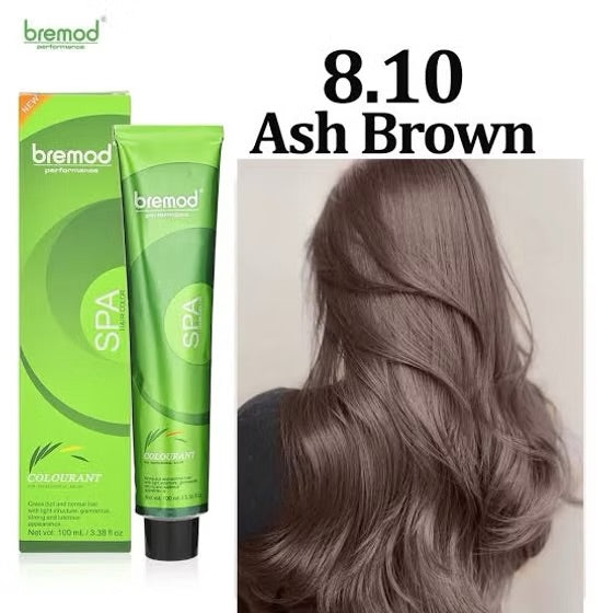 Bremod 8.10 Ash Brown Hair Color Dye Cream 100ml and 9%oxidizer