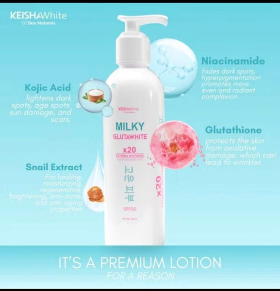 KEISHA WHITE Skin Naturals MILKY GLUTATHIONE LOTION x20 Extreme Whitening SPF50