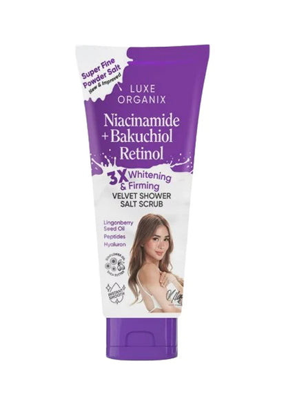 Luxe Organix Niacinamide + Bakuchiol Retinol Velvet Shower Salt Scrub 320 g