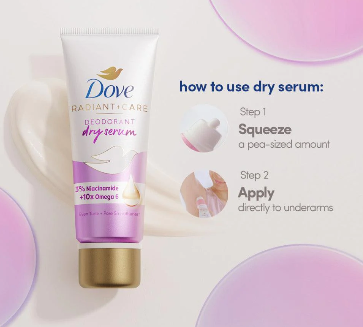 Dove Radiant + Care Deodorant Dry Serum 3% Niacinamide 10x Omega 6