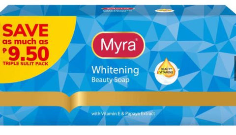 MYRA E Whitening Bar Soap with Papaya and Vitamin E 90g 3s