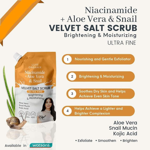 Luxe Organix Niacinamide + Aloe Vera & Snail Velvet Salt Scrub 300g