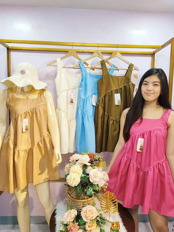 Jinky Premium and Gold Quality Celebrity Mini Dress (Smocking Back) (Color: Brown)