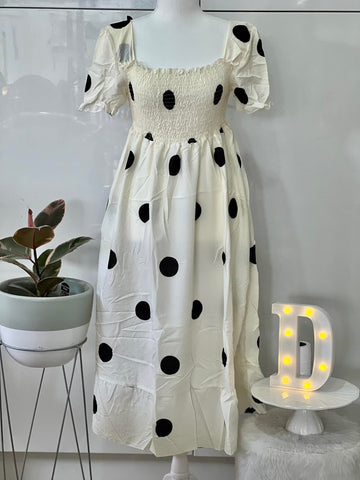 POLLY Premium Quality Korean Puff Dress  (White)