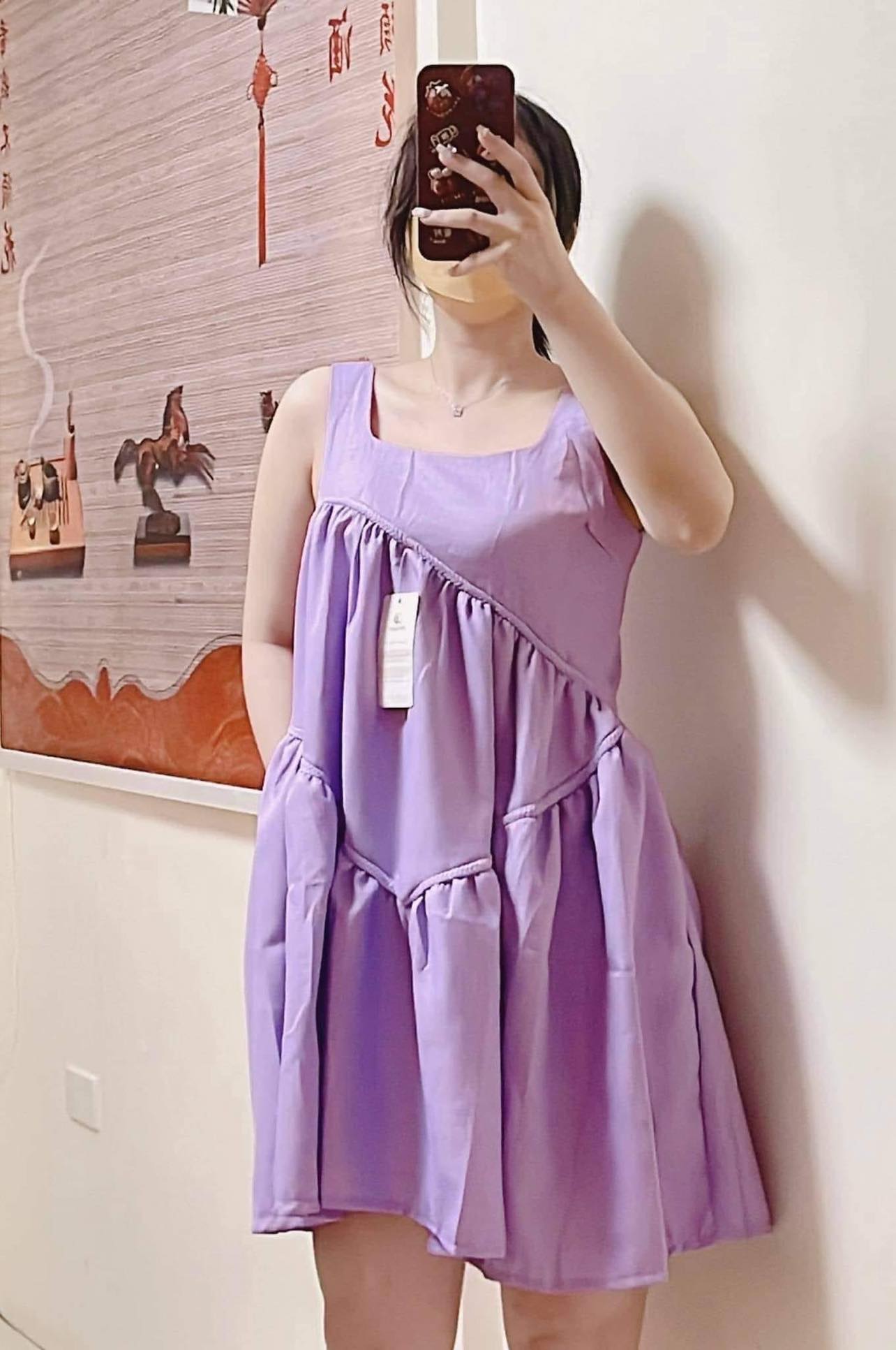 Jinky Premium and Gold Quality Celebrity Mini Dress (Smocking Back) (Color: Purple)