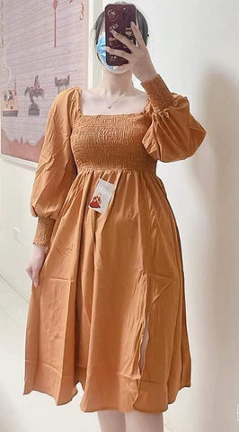 Donna Premium and Gold Quality Long sleeves Midi Dress (Smocking Front and Back)