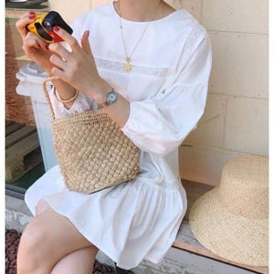 IVANA Premium Quality Korean Oversized Mini Dress (Color: White)
