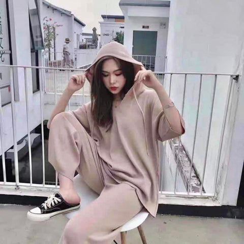 AMELIE Premium Quality Knitted Hoodie Coords Set  (Color: Old Rose)