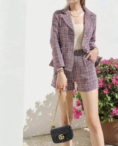 MOIRA  🌸 Premium Quality Korean Tweed Blazer and Shorts Coords Set (Color: Red)
