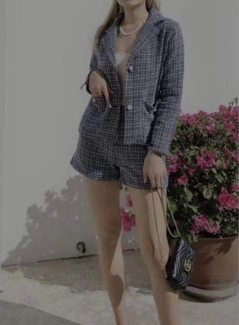 MOIRA  🌸 Premium Quality Korean Tweed Blazer and Shorts Coords Set (Color: Black)