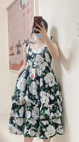 MACEY Premium and Gold Quality Self Tie Layered Maxi Dress