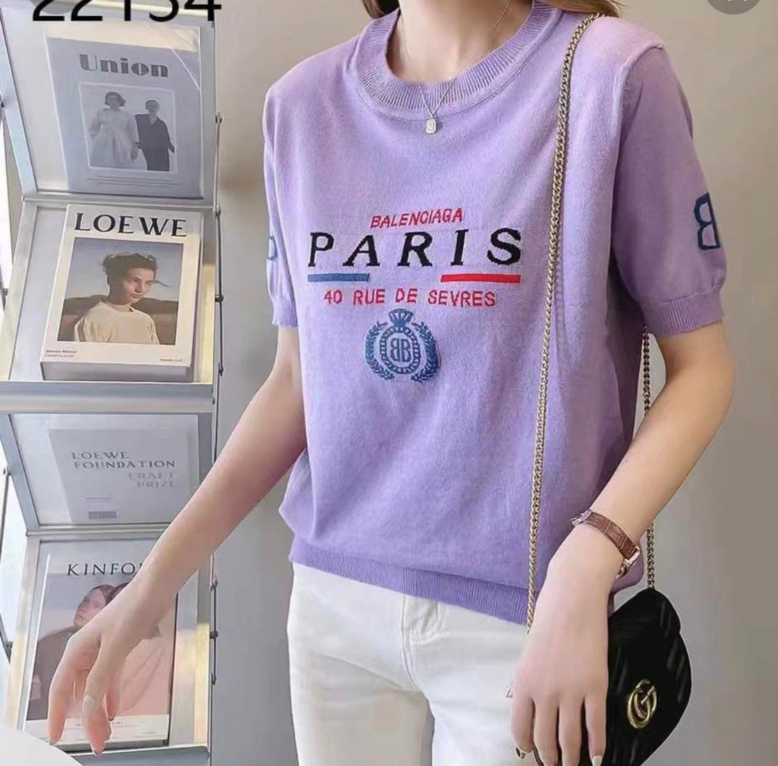 CHRISSA  Premium Quality Korean Knitted Short Sleeves Top   (Color: Lavender)