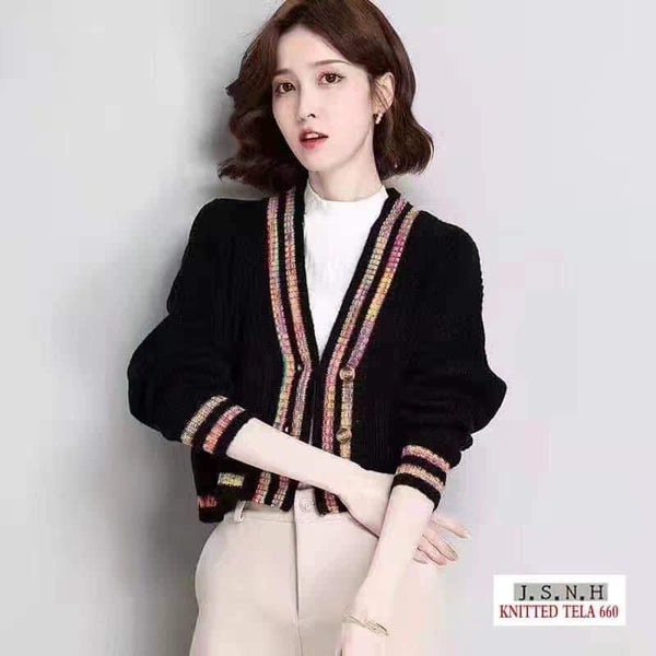 AVA Premium Quality Bangkok Knitted Cardigan (Color: Black)