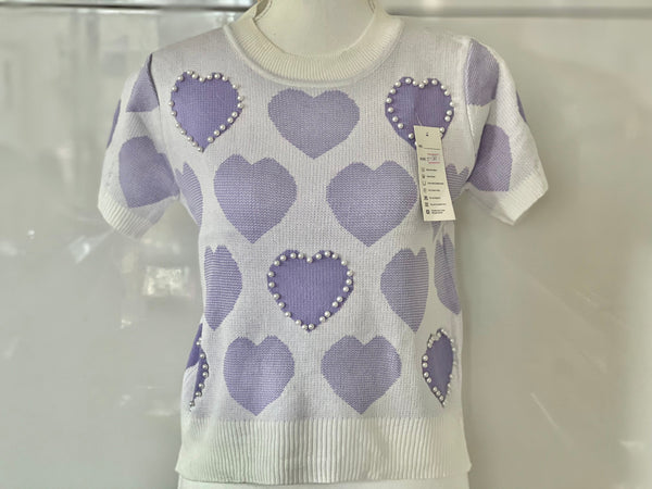 AVA Premium Quality Bangkok Knitted Top (Color: Pink Hearts)