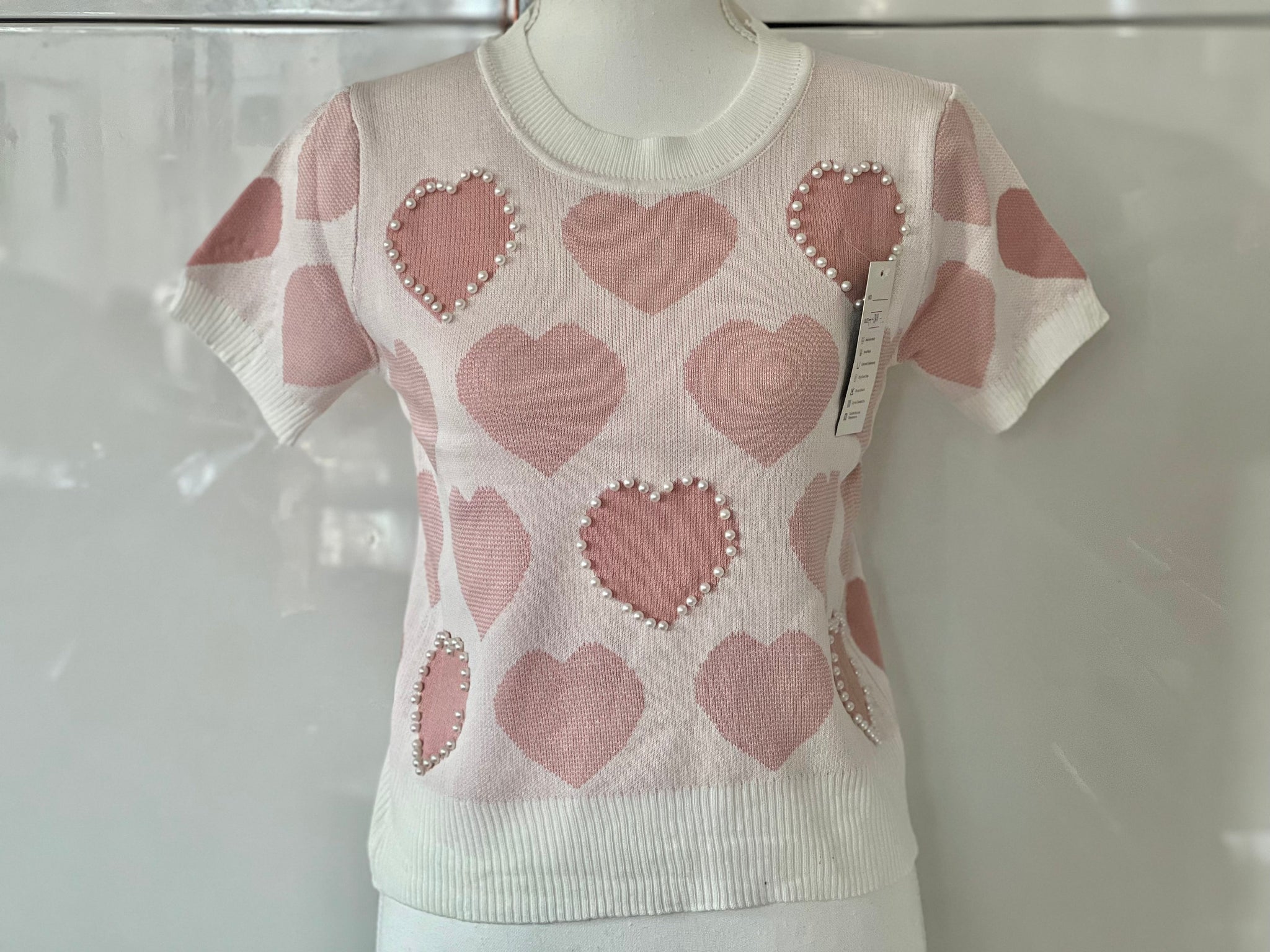 AVA Premium Quality Bangkok Knitted Top (Color: Pink Hearts)