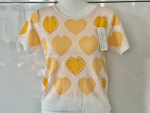 AVA Premium Quality Bangkok Knitted Top (Color: Yellow Hearts)