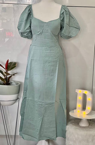 DAISY Premium and Gold Quality Padded Maxi Dress (Smocking Back, Puff Sleeves) (Color: Dreamy Blue)