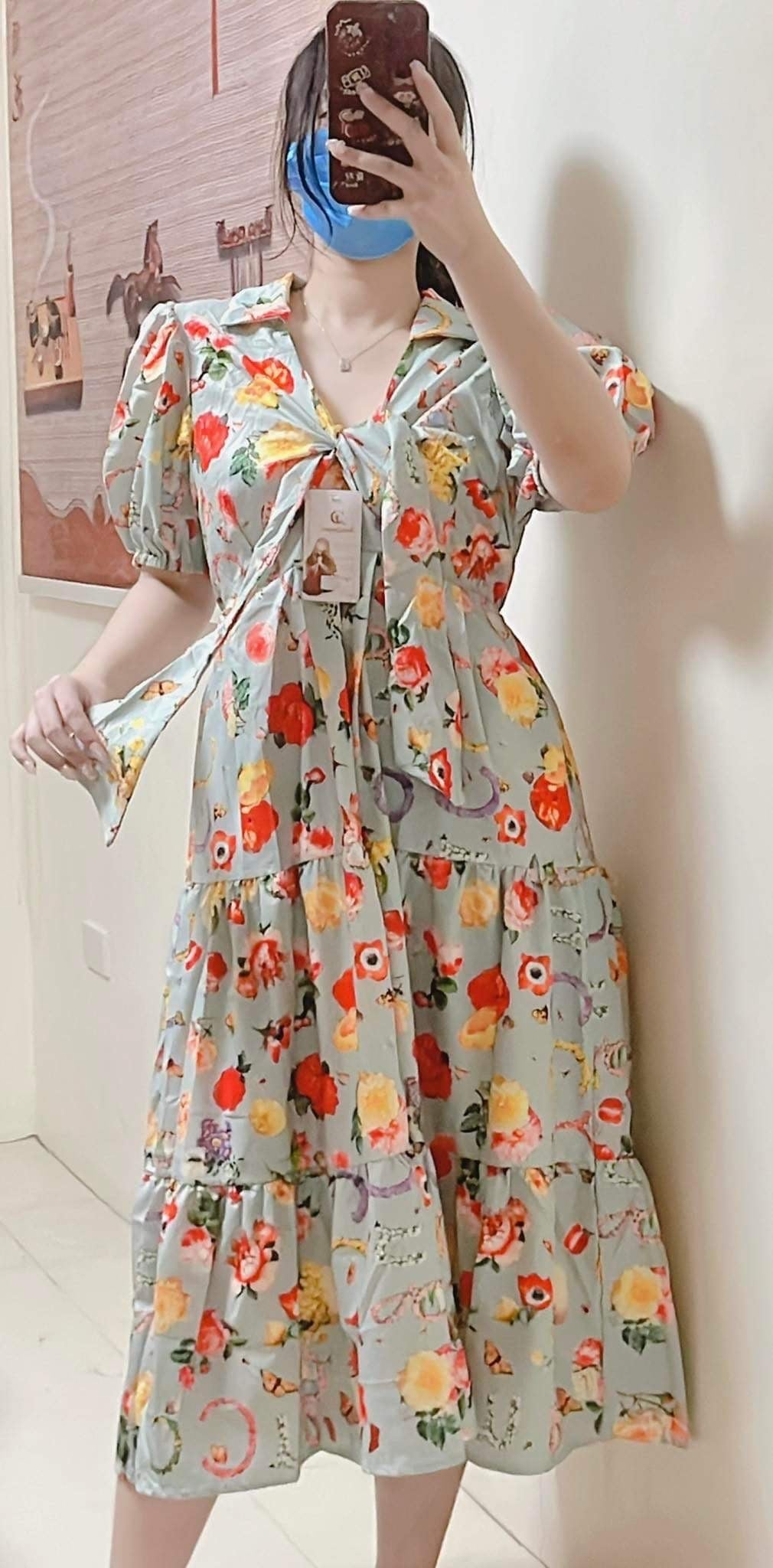 Donna Premium and Gold Quality Layered with Front Tie Maxi Dress