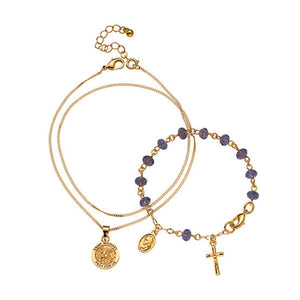 St. Michael Medallion And Rosary Bracelet Set