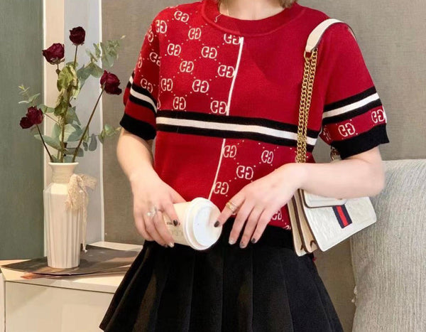 CHRISSA Premium Quality Korean Knitted Short Sleeves Top  (Color: Dark Brown)
