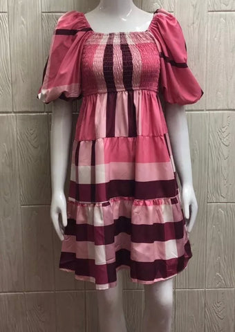AIRA Burberry Inspired Mini Puff Dress (Color: Pink)