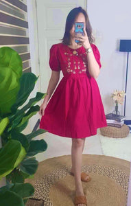 ANNA Baby Doll Dress (Swiss Dot) Color: Cherry Red